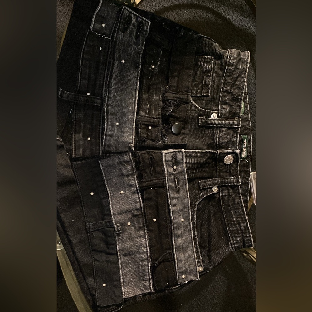 custom Made Black Belted Denim Skirt